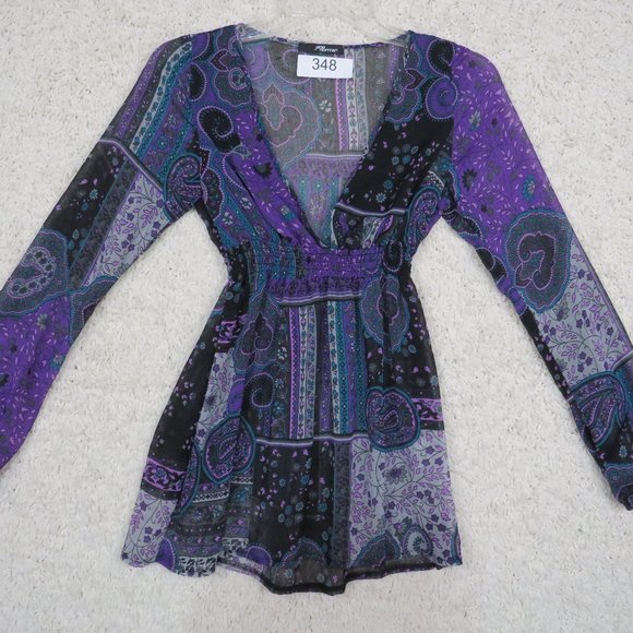 Jane Norman Tops - Jane Norman* Women's Long Sleeve Low V-Neck Blouse Size US 12~ Multicolor